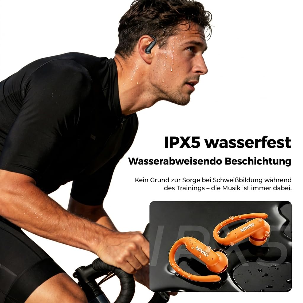MINISO MS219 Kopfhörer Sport 2026 Neueste, Ohrhörer Bluetooth 6.0 mit Ohrbügel, In Ear Kopfhörer Bluetooth Sport, 48h Akkulaufzeit mit 10-Min-Schnellladung, IPX5 Wasserdicht für Laufen Fitness Arbeit