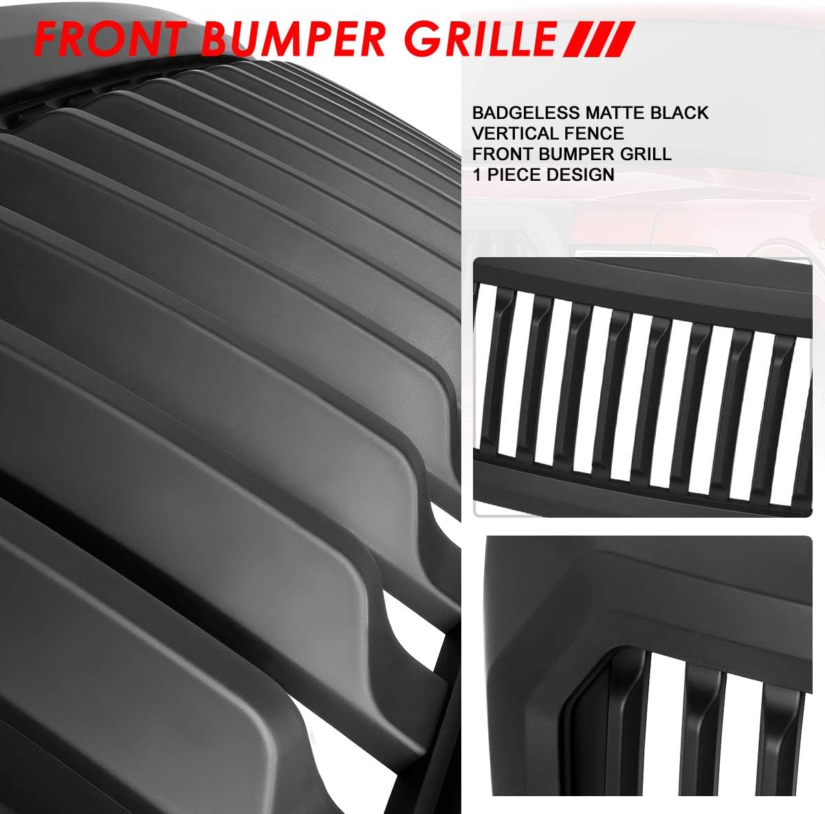 Auto Dynasty Front Grille Grill Compatible with 2009-2014 Ford F-150 (Excludes Raptor Models), Badgeless Vertical Style Front Bumper Grille, Matte Black