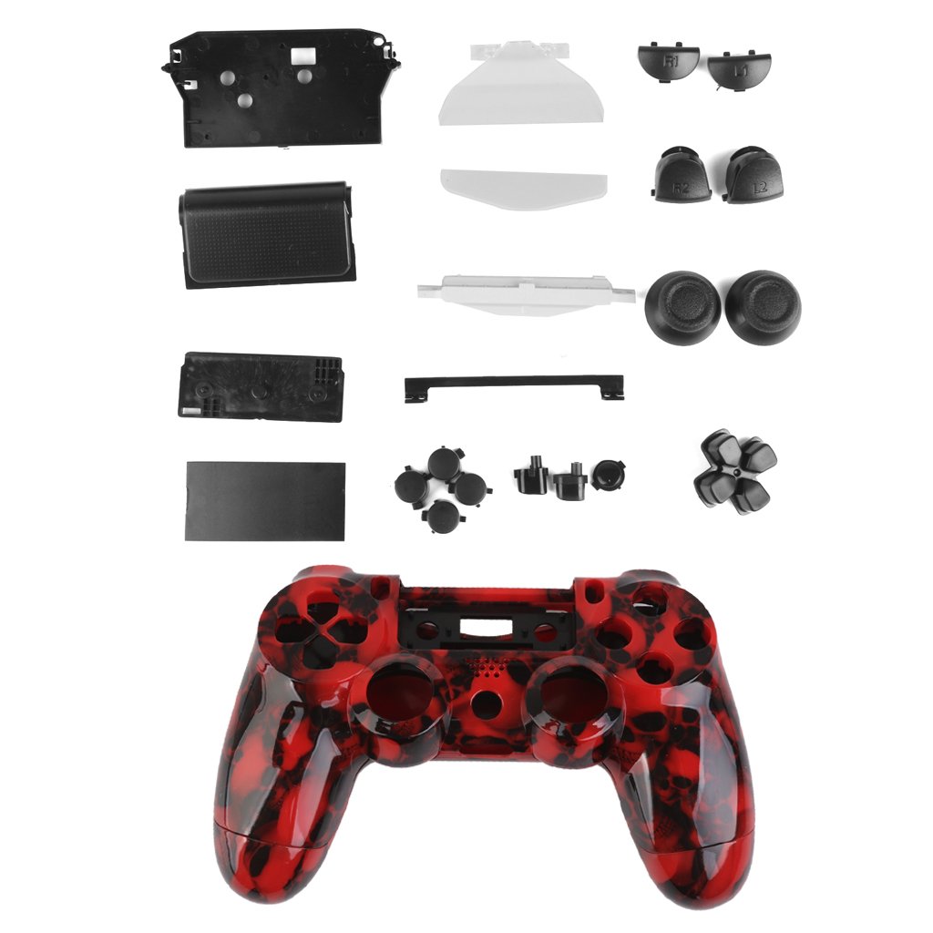 Red Skull Controller Shell Housing Case Kit w/ Button for PlayStation4 PS4