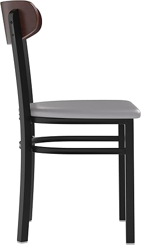 Miniatura 242 de Flash Furniture Wright - Silla de comedor de grado comercial, asiento de madera maciza con acabado de nogal y respaldo de boomerang, 500 libras de