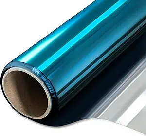 WPCTEV Window Privacy Film One Way Daytime Mirror Tint Treatments UV Heat Control Vinyl Stickers Sun Block Glass Paper Door Covering Reflective (Light Blue Silver, 29.5 Inch x 6.5 Feet)