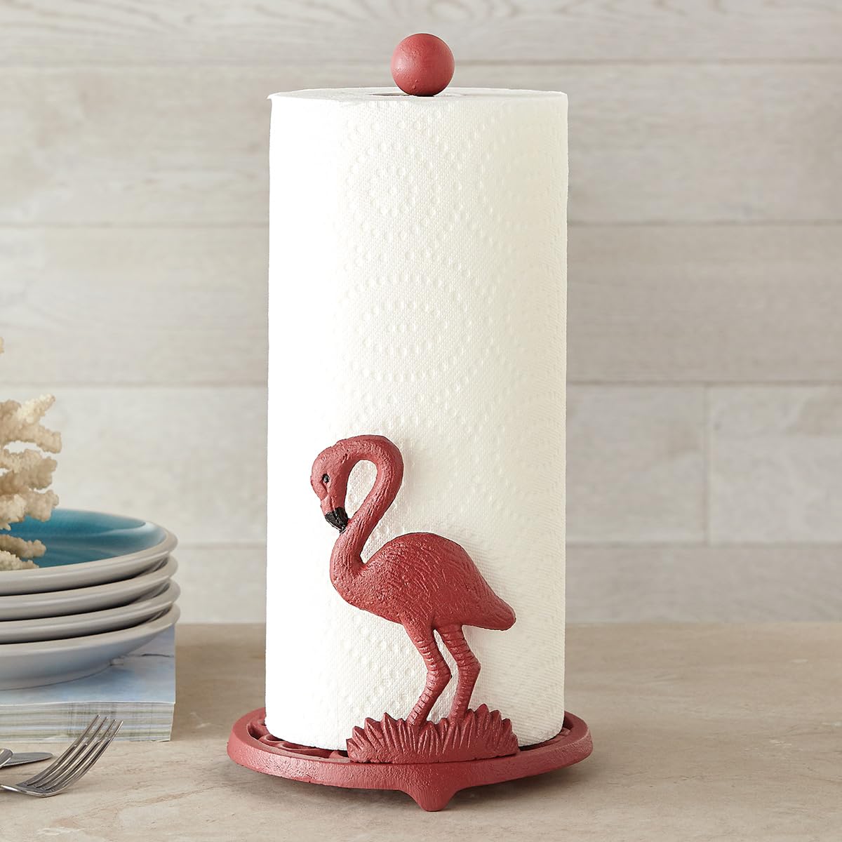 BLACK FOREST DECOR Pink Flamingo Paper Towel Holder
