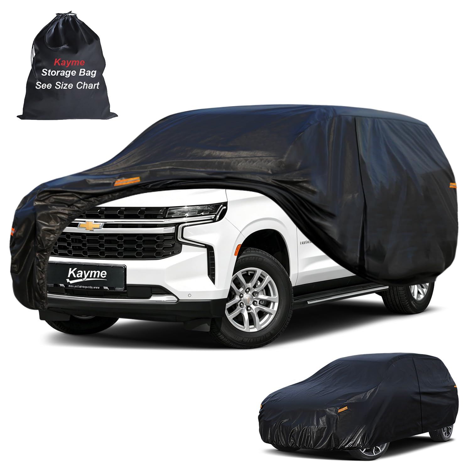 Kayme Large SUV Car Cover Waterproof All Weather -See Size Chart- Size S6 | Accurate Fit, Heavy Duty for Automobiles, Outdoor Sun Rain Snow UV Protection. Soft Cotton, Driver Door Zipper, Storage Bag