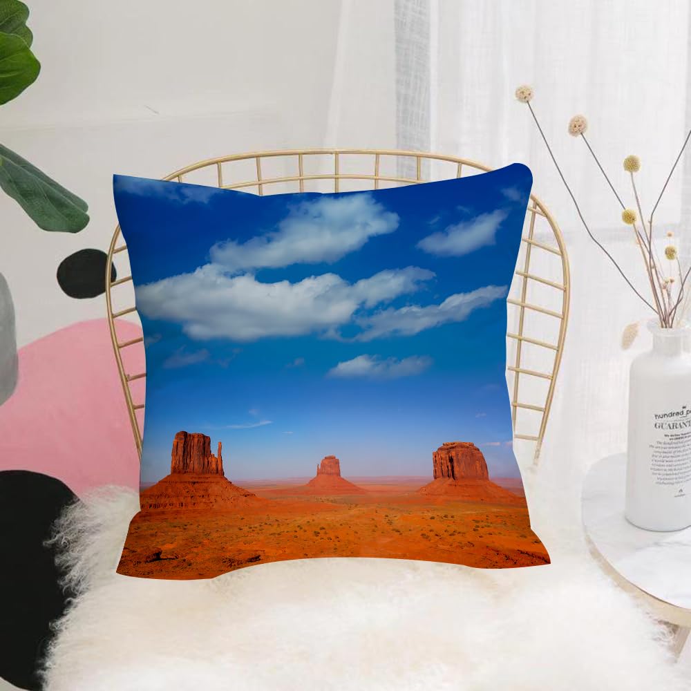 HYMSXW Cushion Cover,Throw Pillow Case Home Decorative for Living Room Bedroom Sofa Chair 20X20 Inch,Desert Vista, majestic rocks in desert canvas with bright blue sky and clouds,Pillowcase 50X50cm