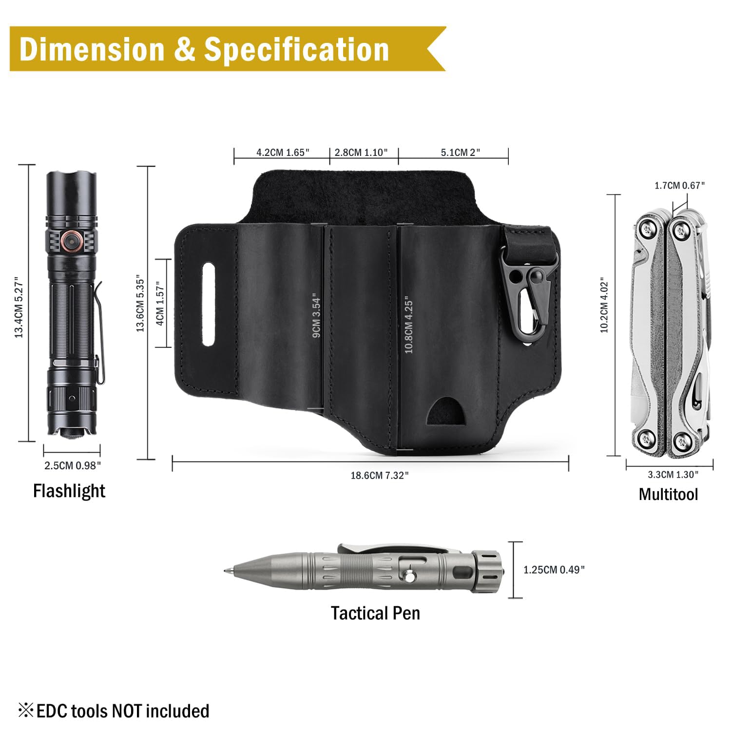 VIPERADE PJ29 Multitool Sheath for Belt, Leather EDC Pocket