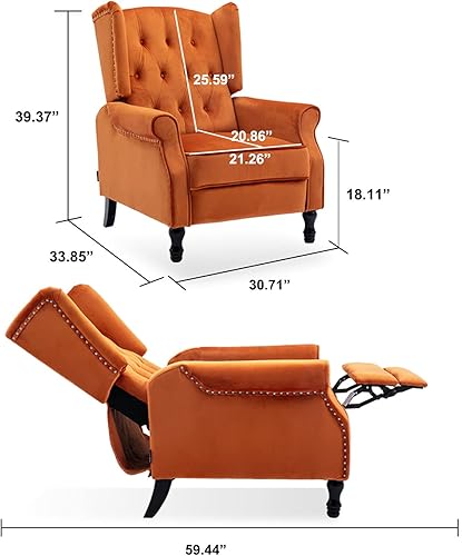 Miniatura 2 de Silla decorativa de terciopelo, silla reclinable con respaldo de empuje, silla con brazo con respaldo alado para sala de estardormitoriocine en