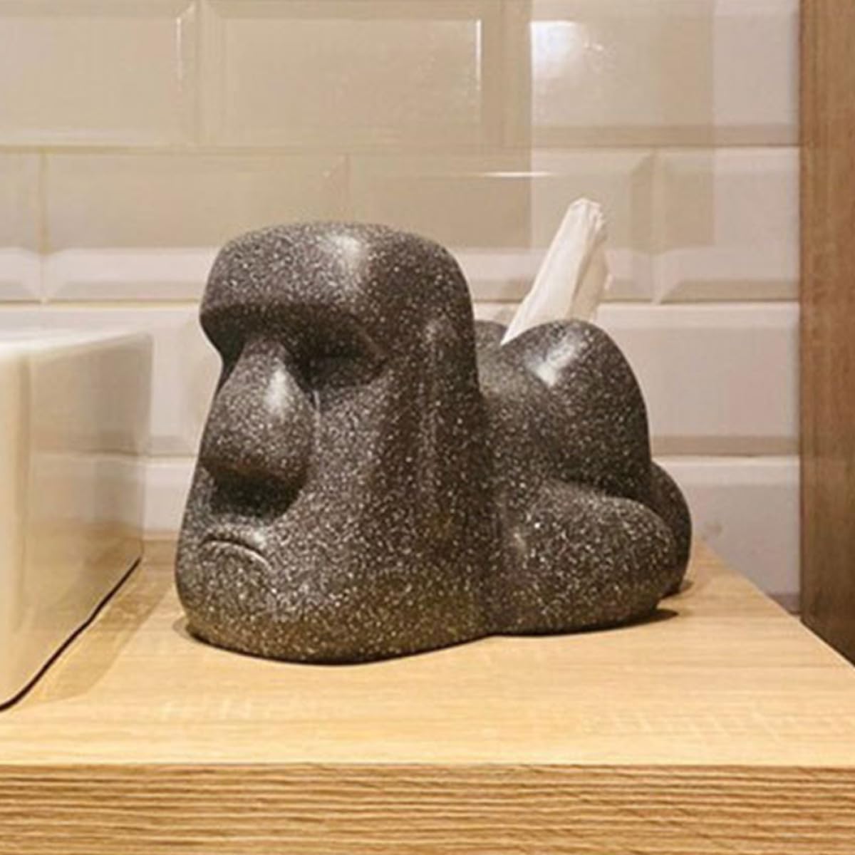 FOMIYES Kreative and Dekorativer Funktion Taschentuchbox aus Kunstharz Moai mit Einzigartigem Elegantem Design und Dekorativer Funktion für Wohnzimmer und Hotels in Schwarz for Wohnzimmer und Hotels