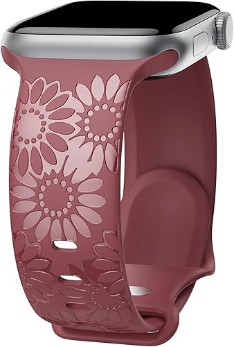 Correa de silicona grabada de girasol compatible con Apple Watch Band de 1.496 in 1.575 in 1.614 in 1.654 in 1.732 in 1.772 in 1.929 in correa de