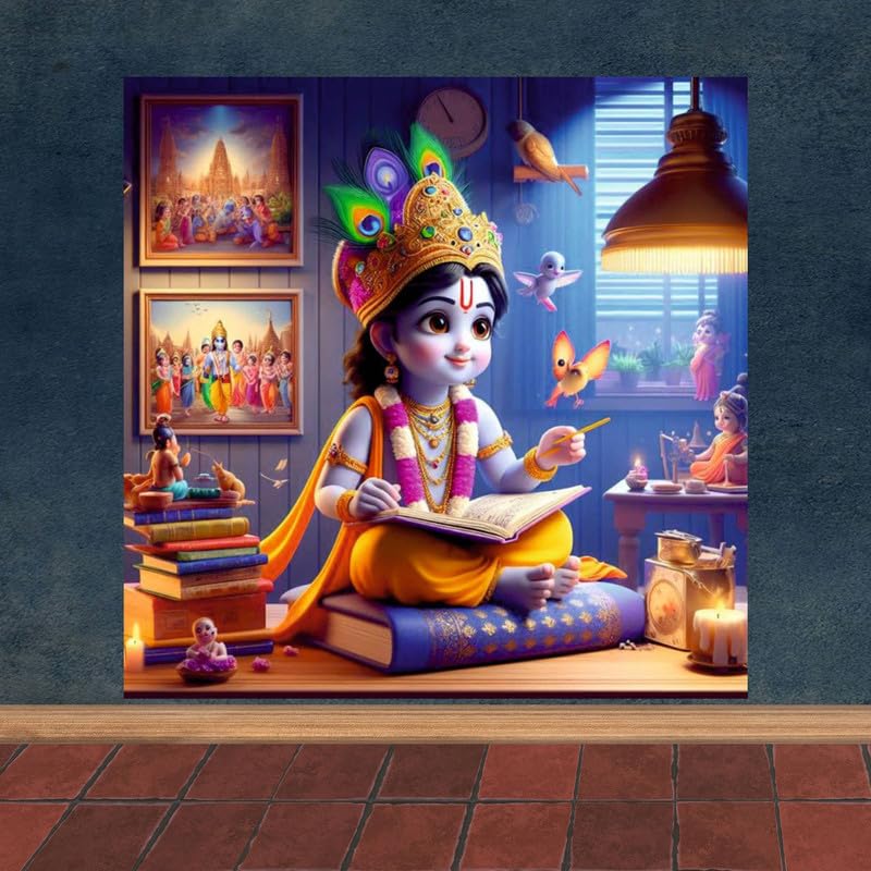 Image of British Terminal Cute little Bal Gopal Baby God Krishna| Kanha Ji | Laddu Lord Makhan Chor Painting Religious Poster for Pregnant Women for wall (matt thin vinyl,sticker,multicolor,unframed)| bj185