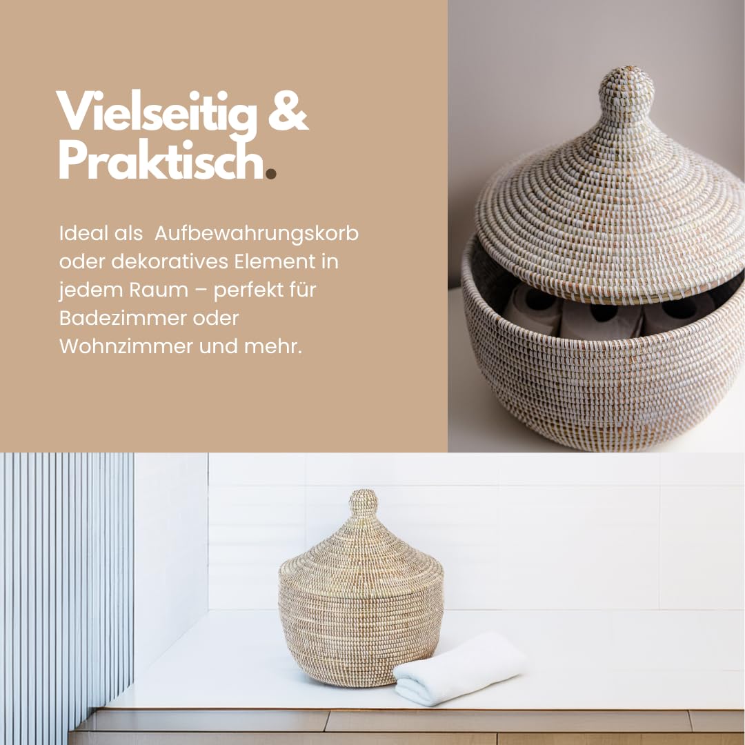 Afrikanischer Korb mit Deckel | Geflochtener Korb GAPARU | Handgefertigt aus Savannengras | Nachhaltig & Verantwortungsvoll produziert | Aufbewahrungskorb | Vielseitig einsetzbar