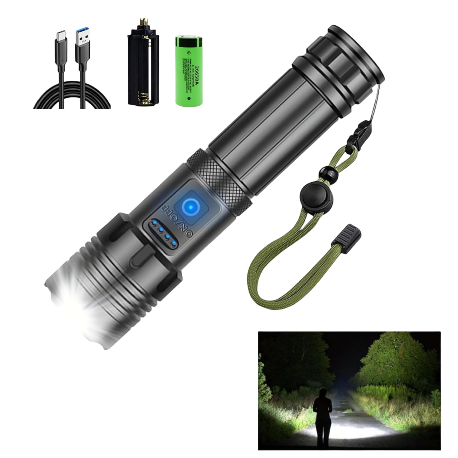 LED Torch Rechargeable, 20000 Lumens Super Bright Torches Powerful Standard Torches, 5000mAh, 7 Modes Handheld Flashlight, Waterproof Tactical Torch for Emergencies, Camping, Hiking