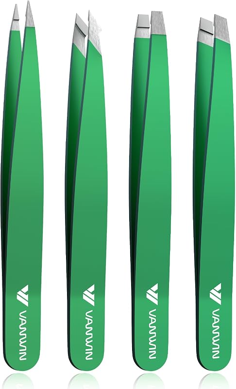 Kit de Pinças VANWIN em Aço Inoxidável com 4 Unidades e Pontas Chanfrada, Fina, Reta e Angulada