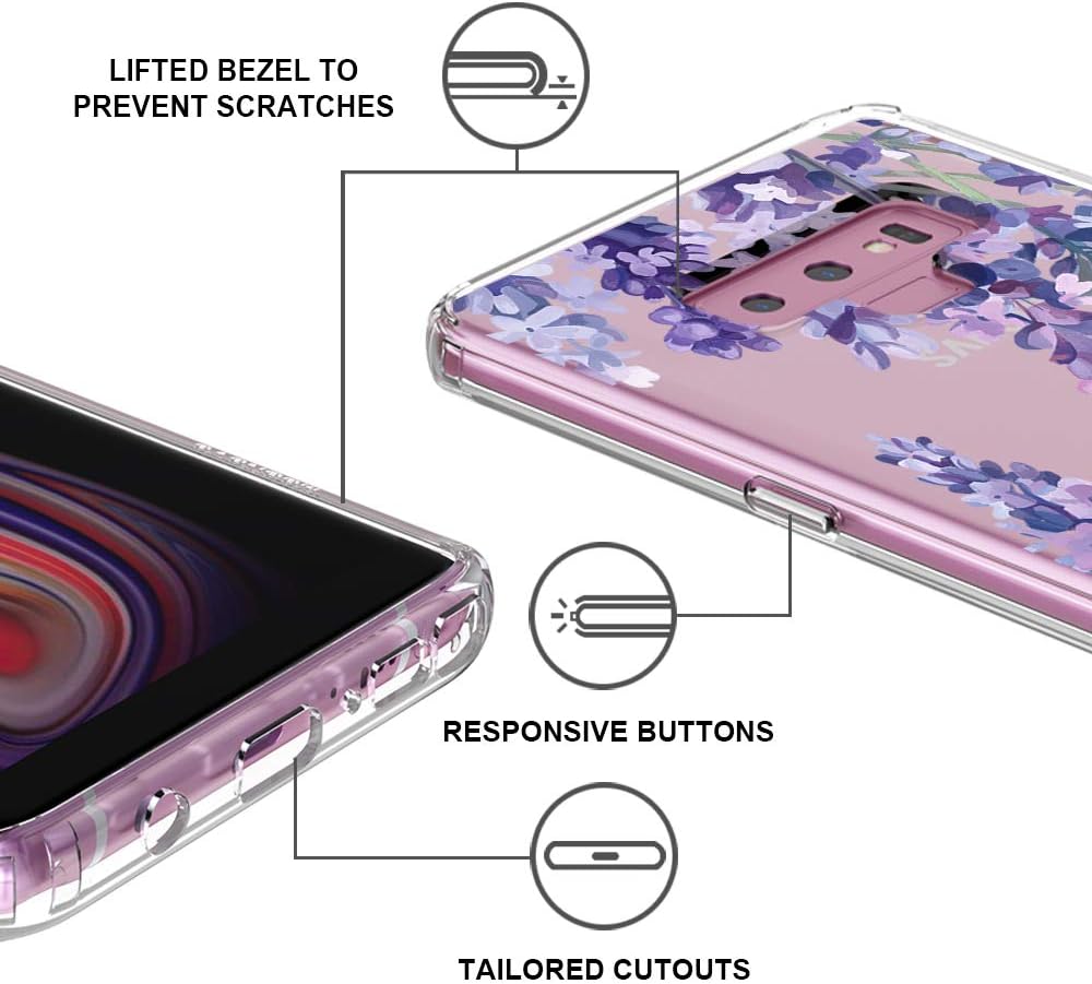 Case for Galaxy Note 9,MOSNOVO Shockproof TPU Bumper Slim Clear Case with Floral Design for Samsung Galaxy Note 9 Phone Case Cover - Lavender