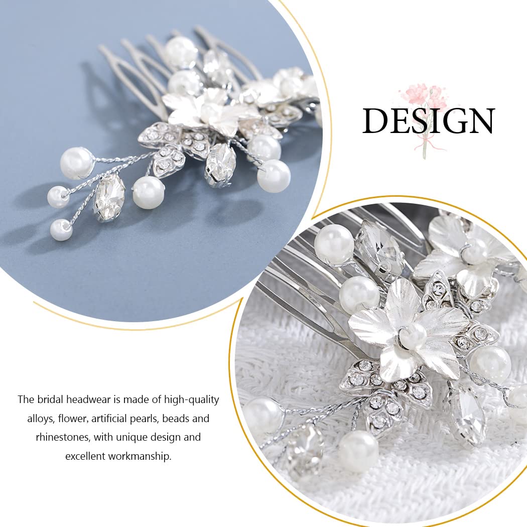 Catery Flower Bridal Hair Comb Silver Rhinestone Side Clip Wedding Accessories for Brides and Women - Image 6