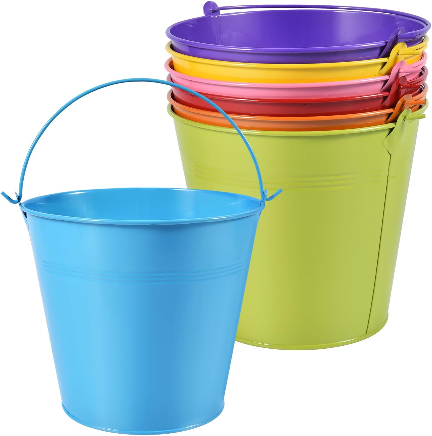 OBTANIM 7 Pack Colorful Metal Buckets with Handle Galvanized Ice Pails for Plants, Succulents, Party Favors Organizing, Rustic Home Decor or Classrooms Pencil Storage (7.1 x 5.2 inch) 7.1 x 5.2 inch Colorful