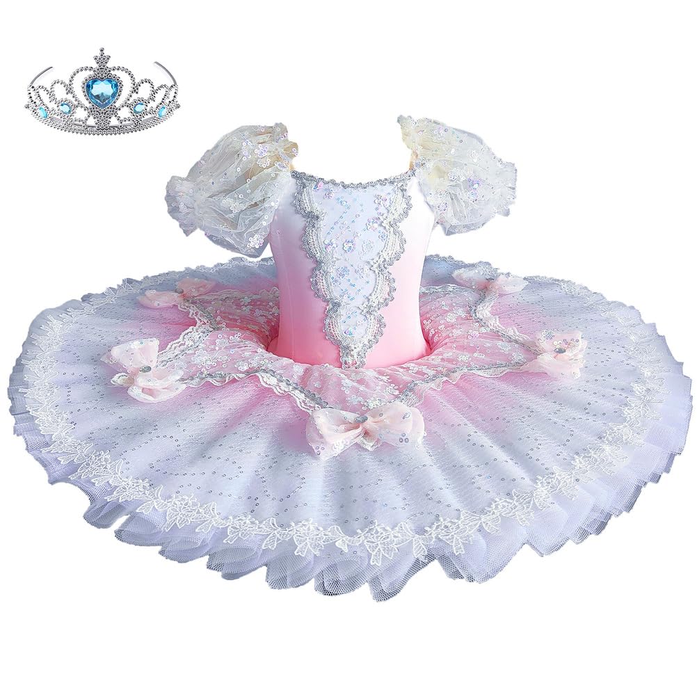 Mädchen Rosa Spitze Pfannkuchen-Tutu-Ballettkleid, Ballerina-Trikotrock im Prinzessinnenstil, Tanzkostüm für Kinder