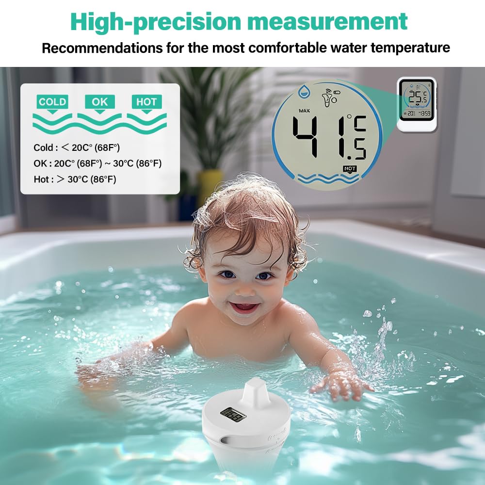Thermomètre Piscine, Thermomètre de Piscine Flottant sans Fil Radio avec Moniteur, Étanchéité IP68 – Pour Baignoires, Aquariums, Piscines et Bassins