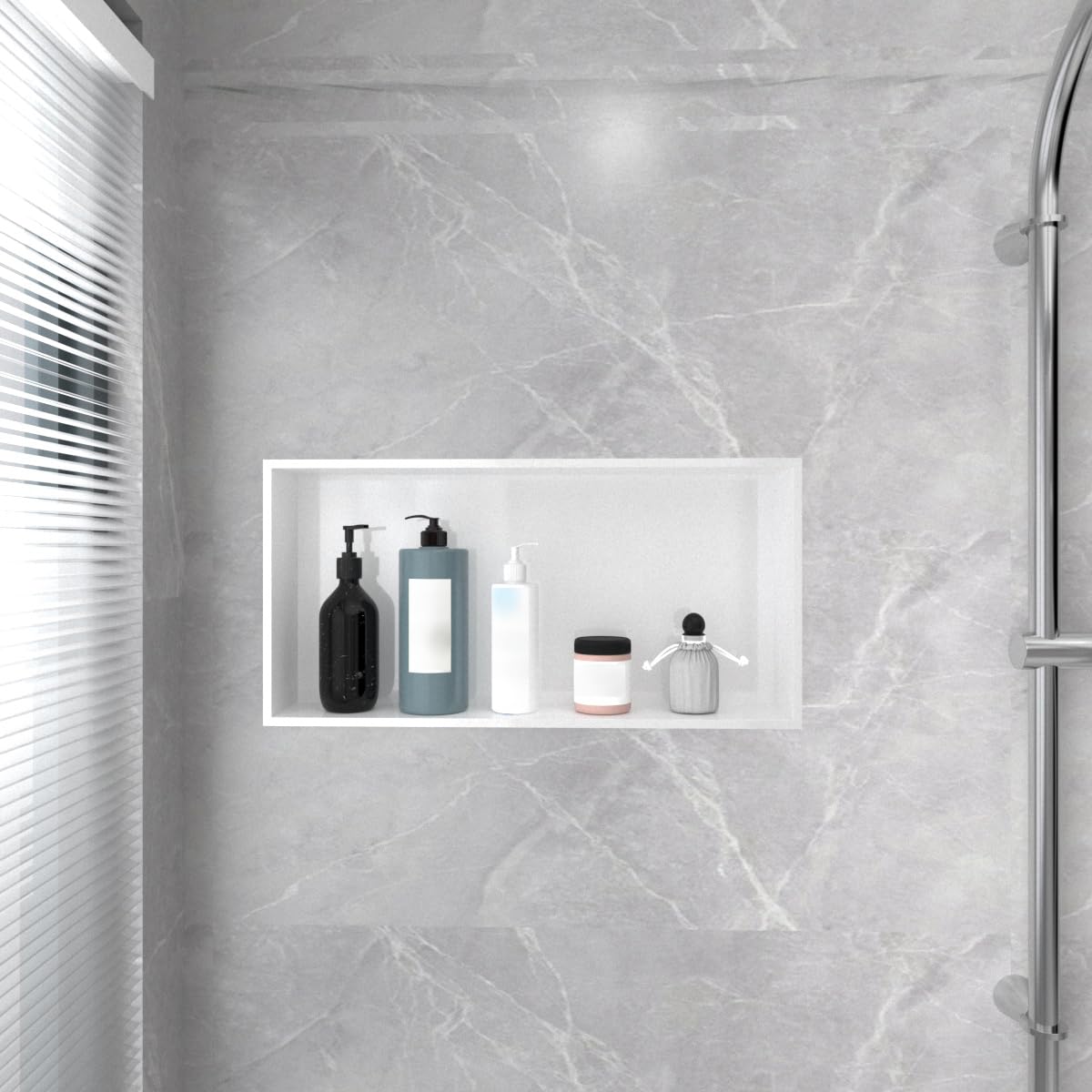 Nicho de Ducha 61 x 30 x 11cm, Estante de Ducha Empotrado de Acero Inoxidable, No Requiere Azulejos, Blanco Nicho de Pared