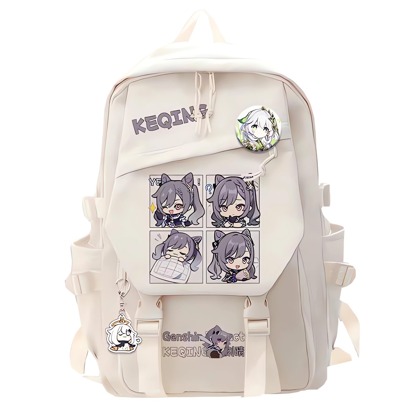 Dalicoter Game Backpack Keqing Backpack Cute 3D Printed Daypack Laptop 17" Large Capacity Travel White BackPack With Gift