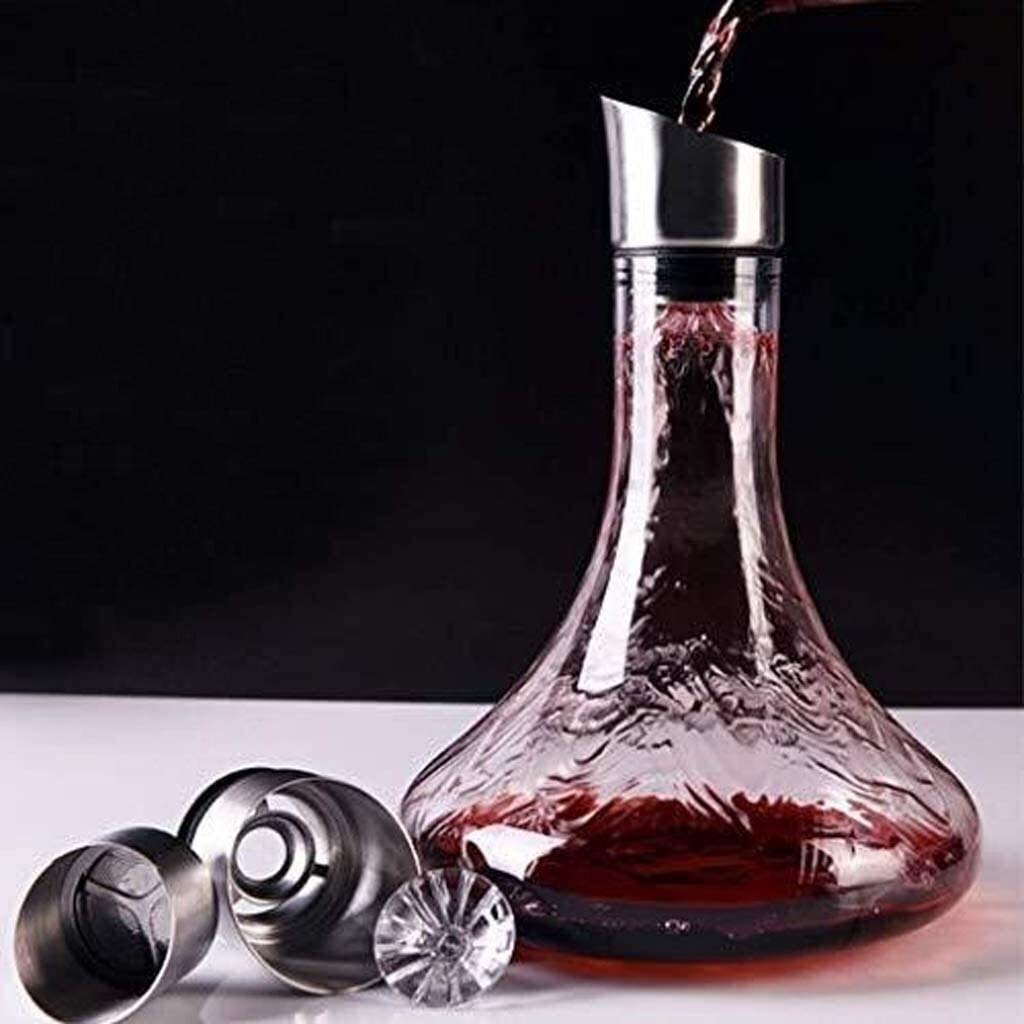 Karafka do whisky i zestaw kieliszków Karafka do wina Akcesoria Bezołowiowy kryształowy szklany dozownik wina Whisky Brandy Wodospad Aerator Karafka na czerwone wino Prezenty do domu Dwuwarstwowy filtr odporny na kurz Szybka Deca