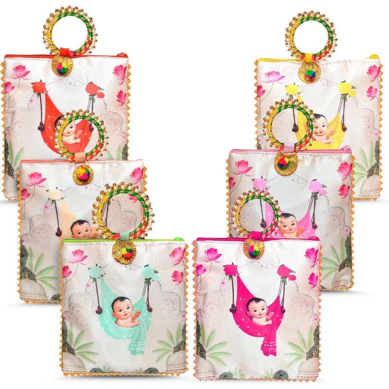 Rishabh Overseas Baby Print Potli Bags for Return Gifts (Pack of 12) | Decorative Fabric Gift Pouches with Handle for Baby Shower, Naming Ceremony, Annaprashan, Birthday Party & Festive Favors-image-29