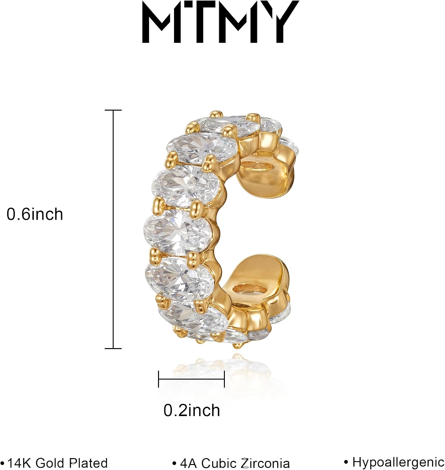 MTMY Ear Cuffs Non Piercing for Women 14K Gold Plated Ear Cuff Earrings Colorful Cubic Zirconia Paved Trendy Cartilage Earring Jewelry | Single