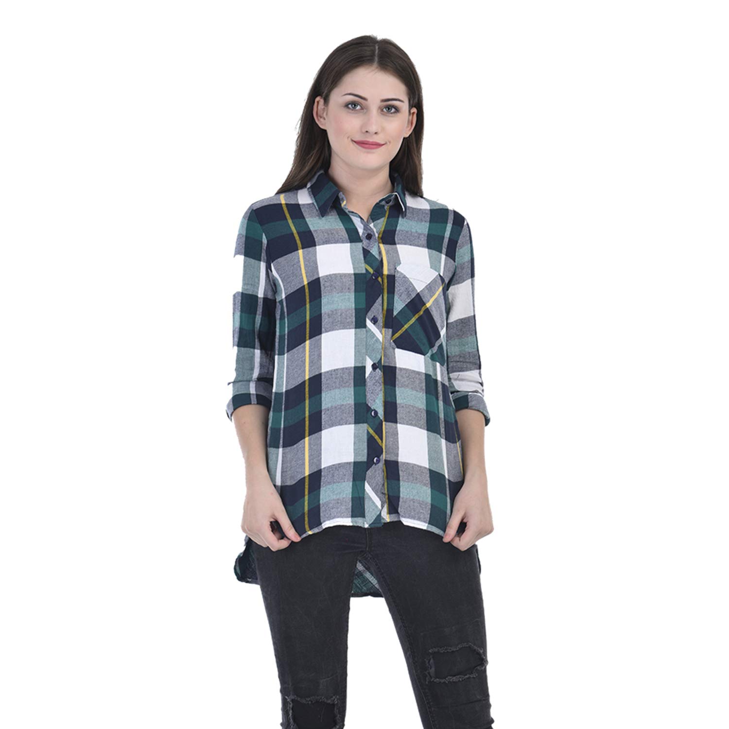 Papillon CollectionJS74 Women Checked Spread Collar Shirt with Patch One Sided Pocket||Multicolor Regular Fit Pocket Casual Shirt for Women/Girls