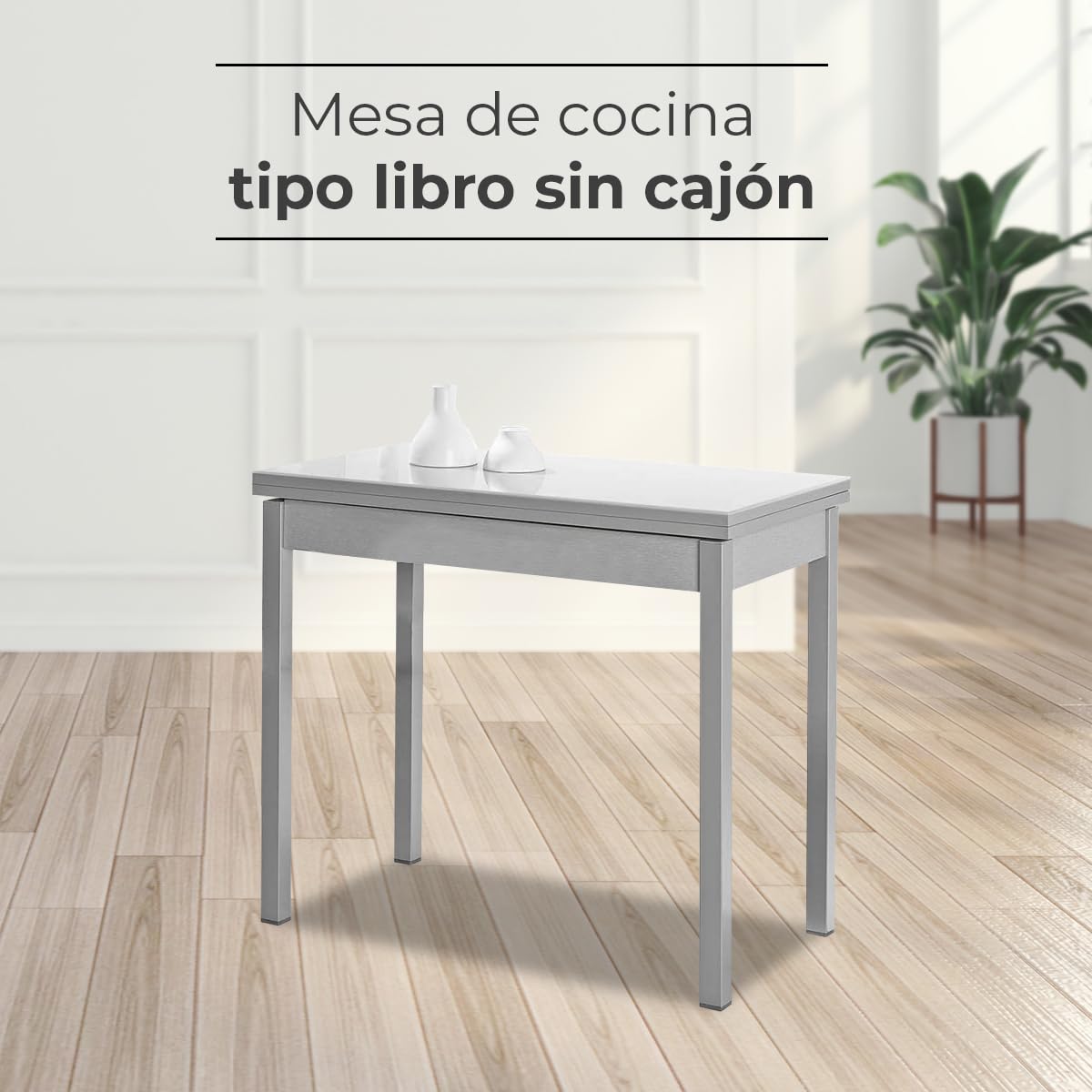 ASTIMESA - Tavolo da cucina estensibile - Struttura in alluminio piano laminato - Colore Amundsen - Ideale per piccoli spazi - Dimensioni: 90 x 50 cm - Estensibile: 140 x 50 cm