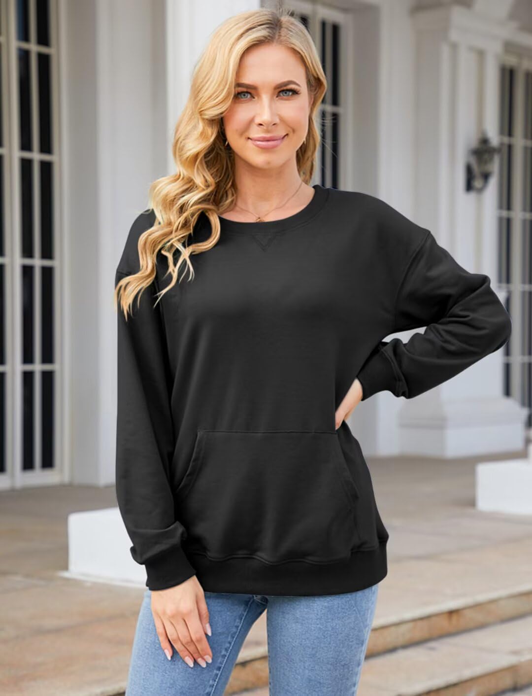 Womens Crewneck Sweatshirts with Pocket Trendy Fashion Pullover Loose Fit Long Sleeve Tops 2026 - Image 4