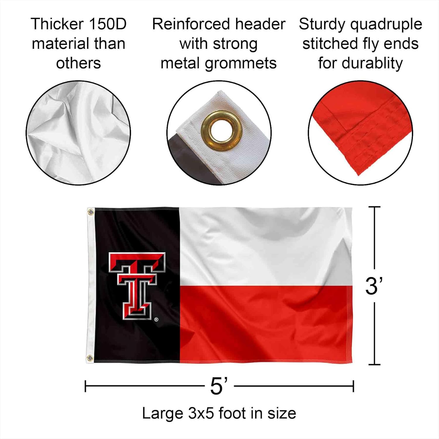 College Flags & Banners Co. Texas Tech Red Raiders Texas State Flag - Image 2