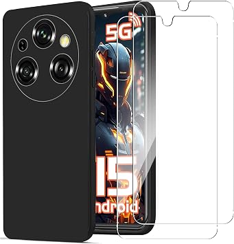 Case for OUKITEL WP55/OUKITEL WP55 Pro + 2 Pack Screen Protector Tempered Glass,Anti Scratch,Drop Protection,Non Slip Soft TPU Thin Full Body Protective Phone Cover,Black