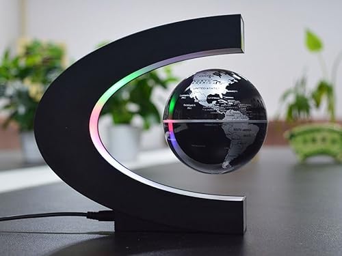 Miniatura 5 de Globo giratorio flotante con luces LED, forma C de levitación, globo terráqueo magnético flotante para decoración de escritorio, de Senders,