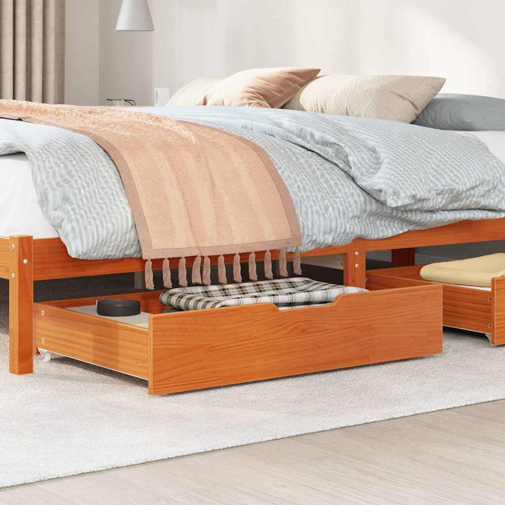 Genérico Cajones Debajo Cama con Ruedas 2 uds Madera Maciza Pino marrón,Productos del hogar,Organización y Almacenamiento,Cajones de almacenaje doméstico,850928