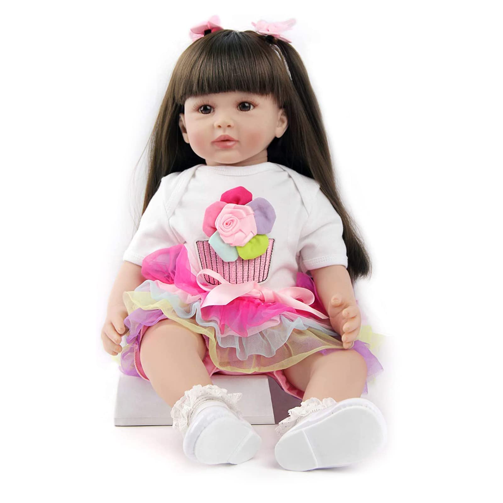 Reborn Bambole Femmina Realistico Morbido Silicone Vinile Bambole 24 pollici 60 cm Bambole dai Capelli Piuttosto Lunghi Neonata Regalo Festa