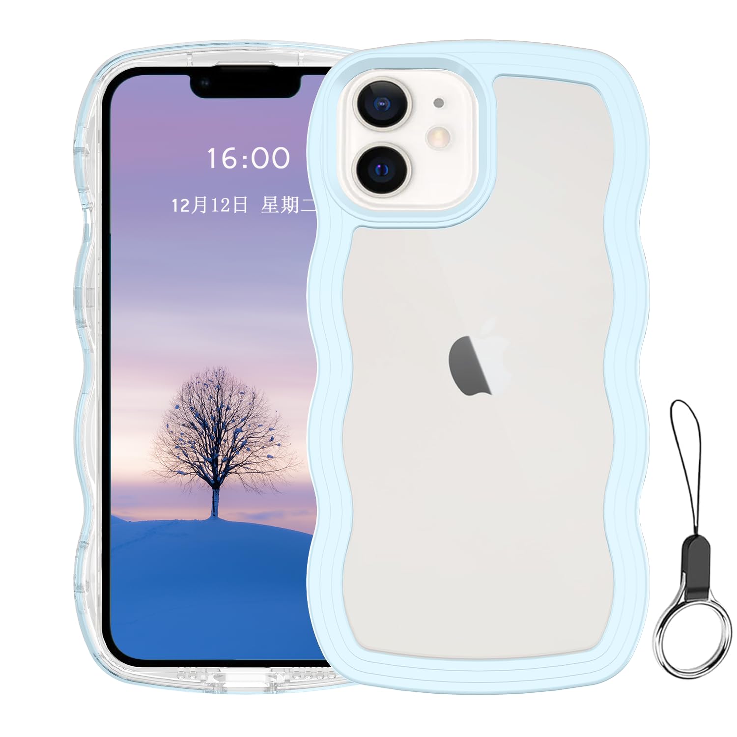 iPhone 12mini ケース クリア ウェーブ アイフォン 12mini TPU波状フレーム うねうね アイフォン12mini 滑り止め スマホケースウェーブ デザイン 手にフィット 韓国 可愛い 女性用 女子向け 透明 ケースカバー 人気 落下防止 耐衝撃 ストラップホール付き アイフォン12mini なみなみ ワイヤレス充電対応(iPhone 12mini-ブルー)