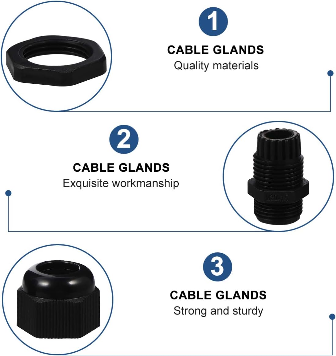 Sturdy Cable Connector Nylon Cable Gland Joint 50Pcs Black