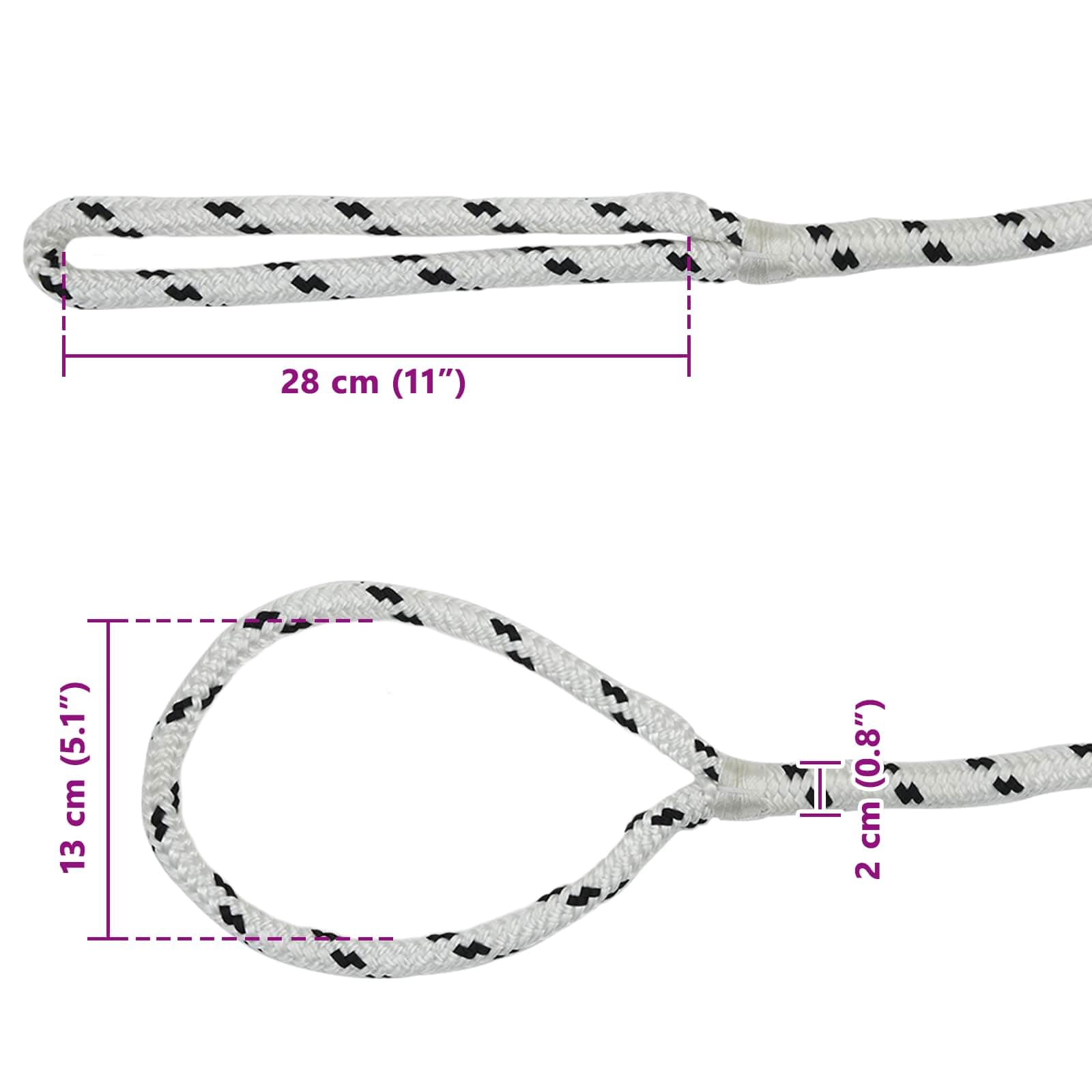 Corda da ormeggio per barca, 12 m x 2 cm, poliestere, bianco e nero