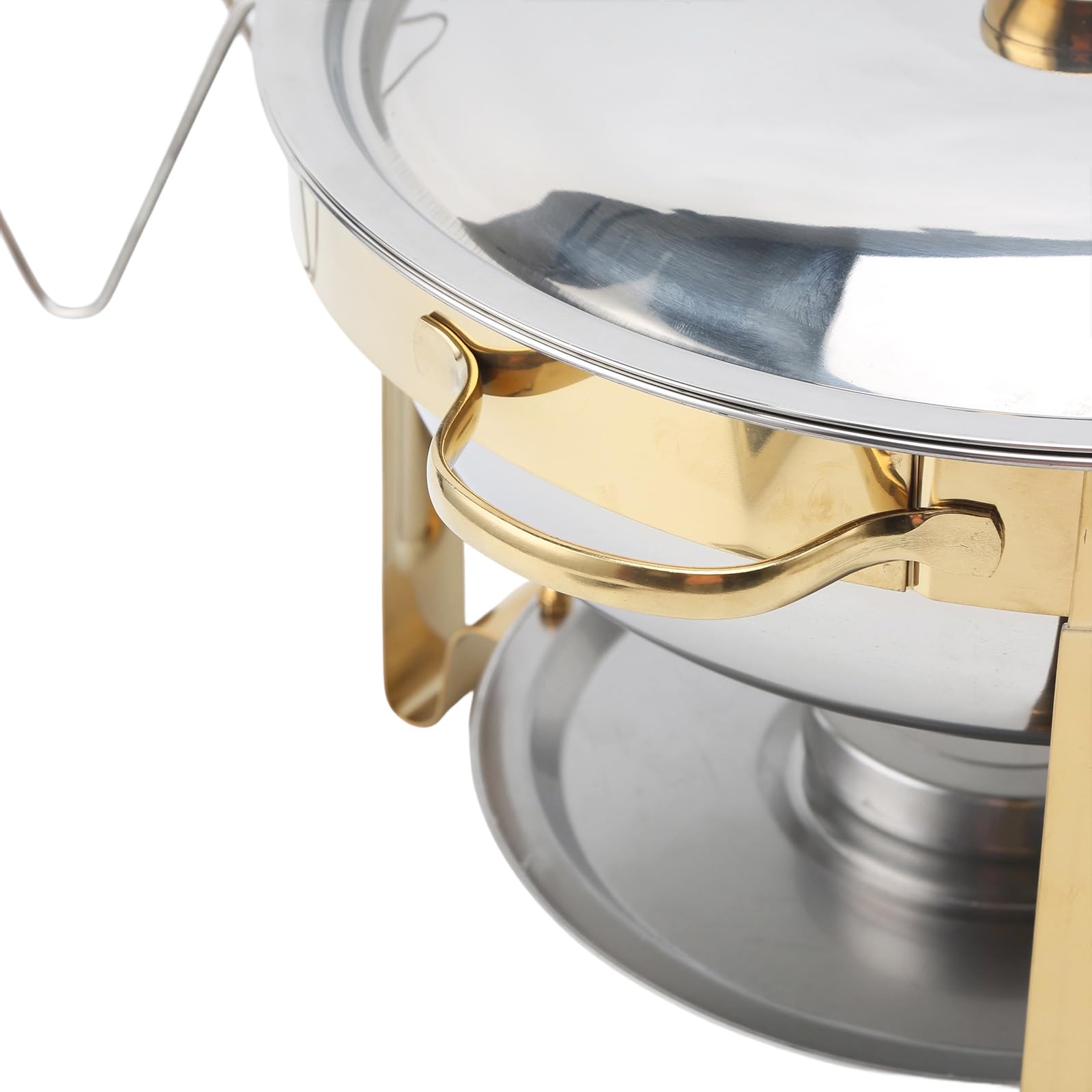 Chafing Dish - Set di 2 contenitori scaldavivande rotondi in acciaio inox da 4,5 l | Scaldavivande con supporto per coperchio, scaldavivande per buffet, catering, matrimoni, feste (argento)