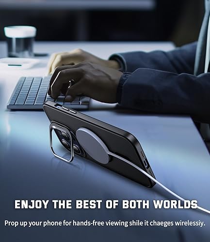 Miniatura 3 de AEDILYS Magsafe funda para iPhone 15 Pro con soporte, añade 2 protectores de pantalla prueba de caídas de grado militar compatible con MagSafe