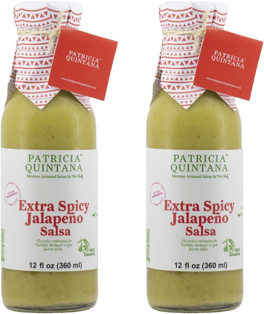 Extra spicy Jalapeño Salsa - Authentic Artisanal Mexican Ingredients - Perfect topping to your tacos, burritos, enchiladas or other favorite food (12 oz, 2 Bottles)