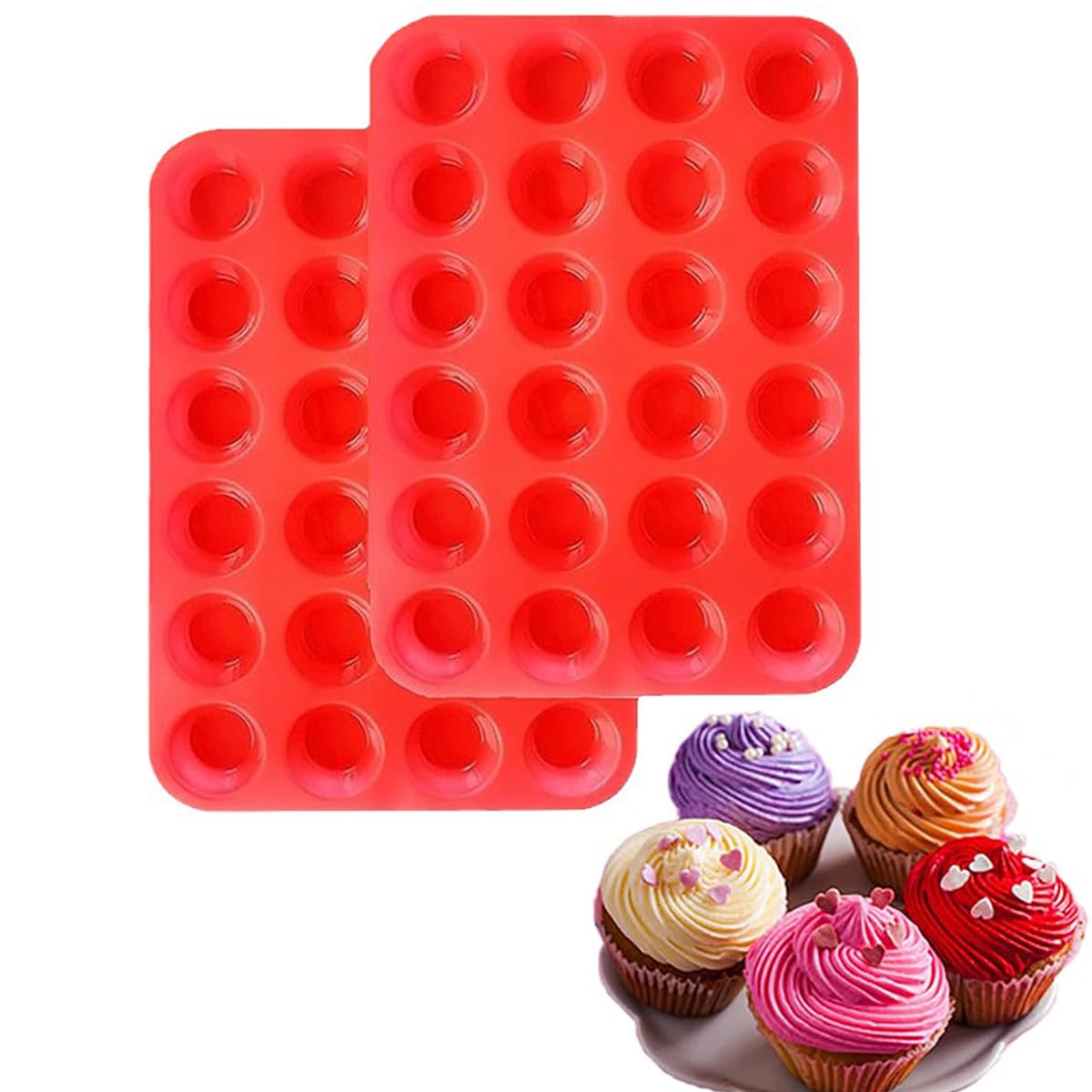 2PCS 24 Cups Silicone Muffin Pan, Non-stick Silicone Cupcake Pan, Round Silicone Muffin Mold DIY Baking Mold for Making Muffin Cakes, Tart, Bread 12.99 x 8.66 inch
