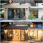 SHINE HAI Dusk to Dawn Sensor Outdoor Wall Sconce, Exterior Lantern Fixture with E26 Base, Wall Mount Waterproof Lamp for Porch, Doorway - Image 2