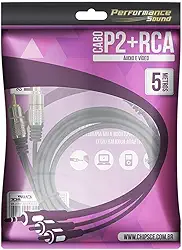Cabo P2+Rca Fitz - P2 Estéreo X 2 Rca Macho Plug Metal - 5M