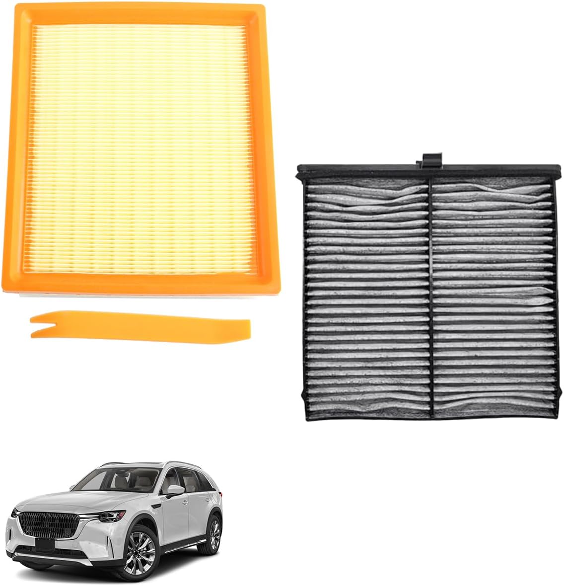 Engine And Cabin Air Filter Replace KR9P61J6X PXFV133A0 Fit for CX-90 L4-2.5L/L6-3.3L 2024 2025 CX-70 L4-2.5L/L6-3.3L 2025, With Activated Carbon
