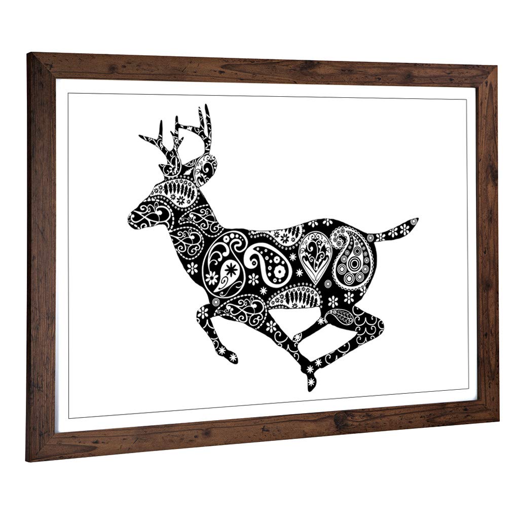 Big Box Art Framed Print of Stag Paisley Design | Wall Art Picture | Home Decor for Kitchen, Living, Dining Room, Lounge, Bedroom, Hallway, Office, Walnut, A2 / 24.5x18 Inch / 62x45cm