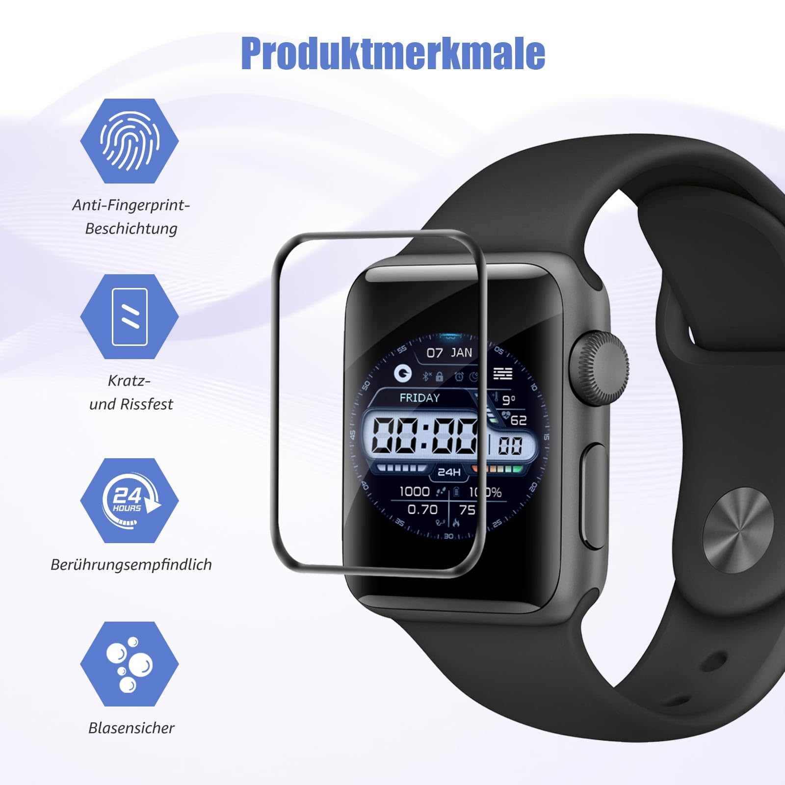 Bodyguard 2 Stück für Panzerglas für Apple Watch Series 4/5/6/SE/SE2/SE3 44mm Schutzfolie, Splitterfest Frei von Kratzern Unzerbrechlich Ultra-Klar 100% Touchgenauigkeit Apple Watch 44mm Folie - 5