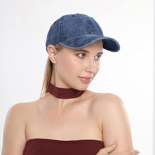 Miniatura 7 de HH HOFNEN Gorra de béisbol de algodón de sarga desgastada lavada para hombre y mujer, estilo vintage, ajustable, para papá