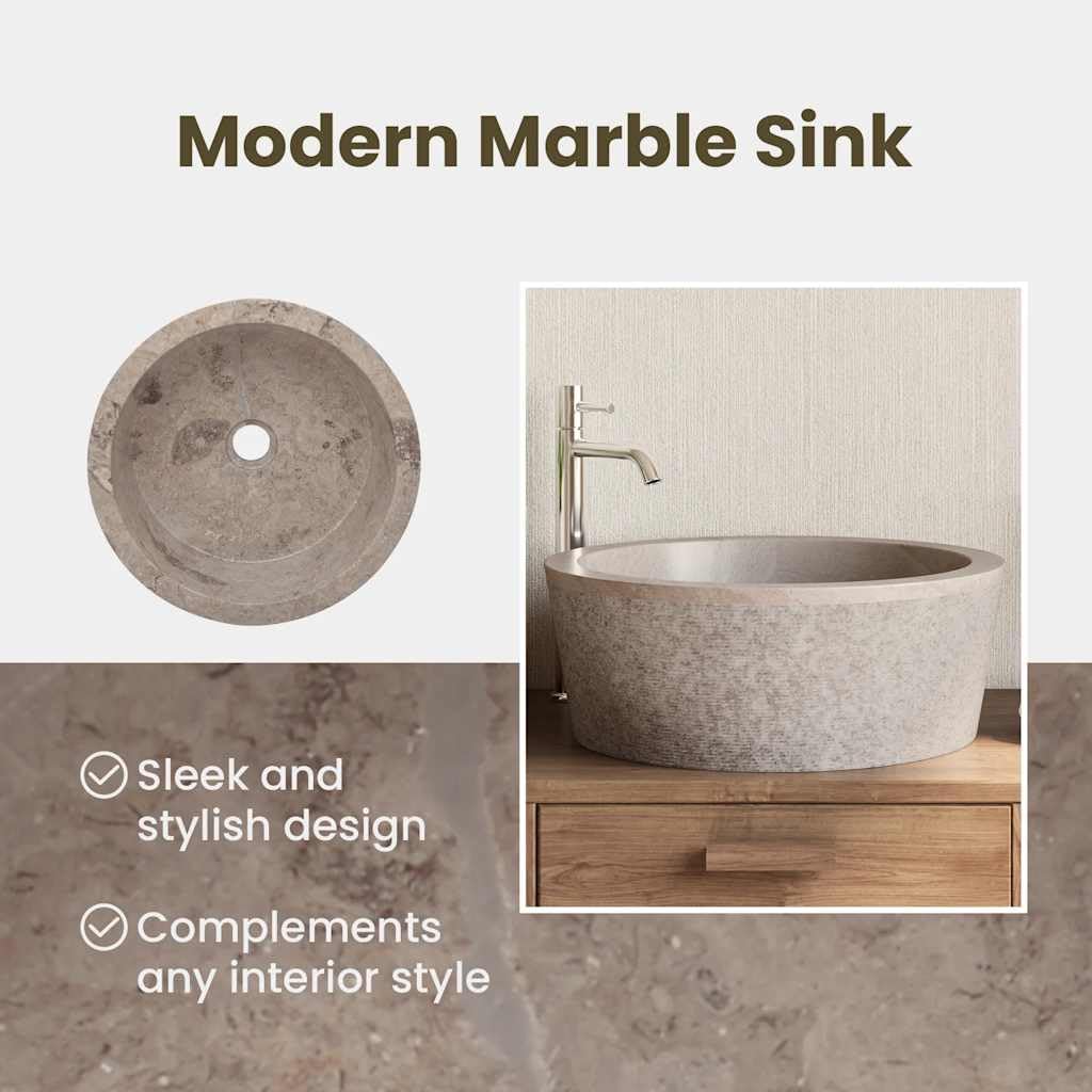 vidaXL Lavabo Lavamanos Inodoro Aseo Cuarto de Baño Cuenca Fregadero Hogar Casa Muebles Mobiliario Decoración Elegante Gris Mármol Ø40x15 cm