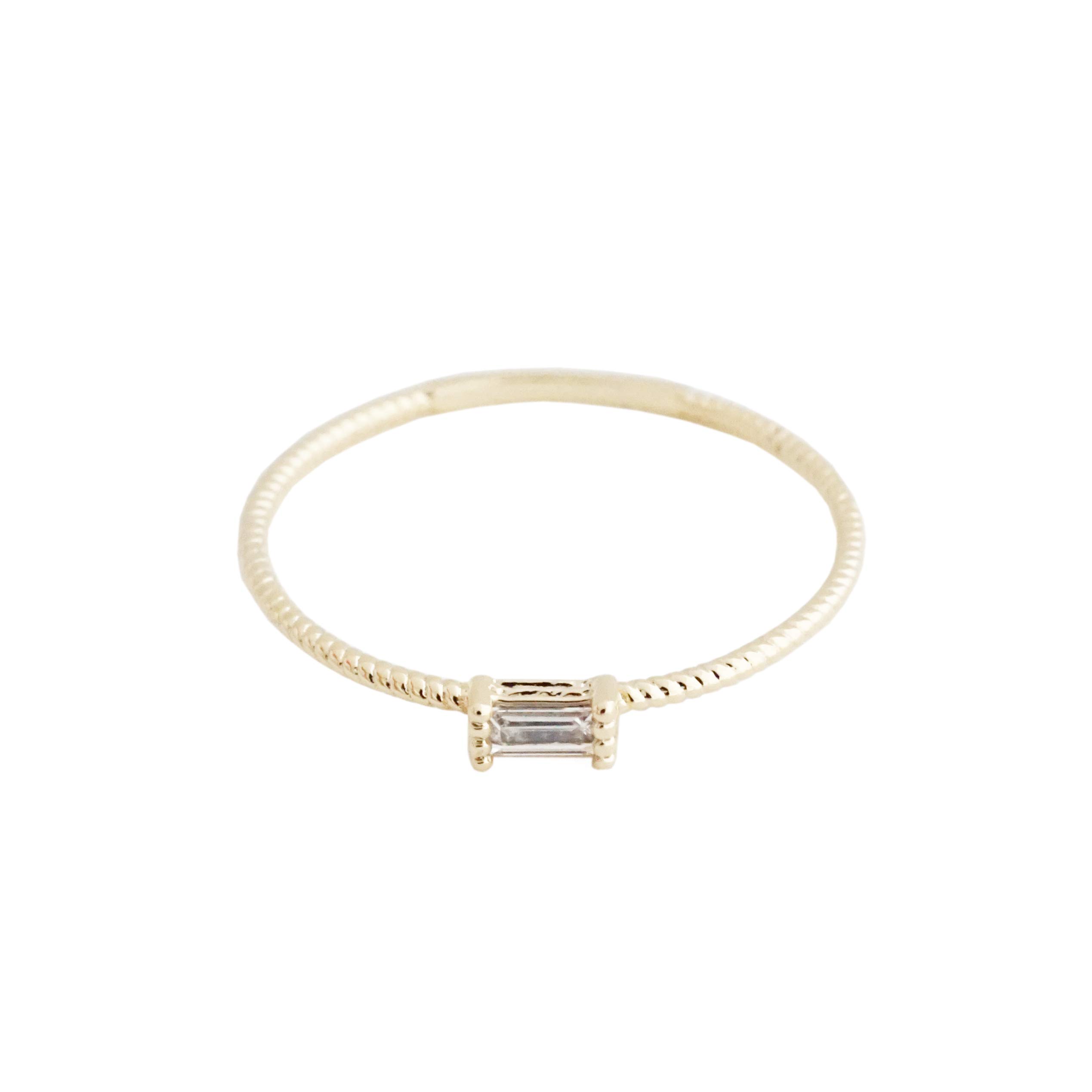 HONEYCATTiny Baguette Crystal Ring in 24k Gold Plate | Minimalist, Delicate Jewelry