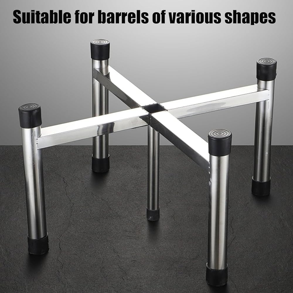 Soporte de barril resistente, base elevada de acero inoxidable para cubos y hogueras, soporte duradero para contenedores de alimentos, estructura estable versátil para uso en exteriores